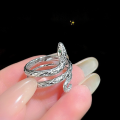 wholesale S925 Sterling Silver Snake Ring for Women, Index Finger Spiritual Snake Zodiac Snake Light Luxury High-end Fashionable Unisex Adjustable Open Ring-0-6