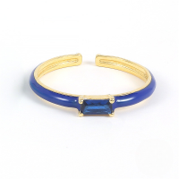 wholesale S925 Sterling Silver Square Zircon Enamel Ring,ins-Gold-6 Blue Opening adjustable