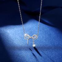wholesale 925 Sterling Silver Bow Necklace for Women, Summer Ins Style, Luxe Minimalist, Unique New Collarbone Chain Jewelry-Bowknot necklace-white gold>925 silver