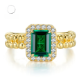 wholesale S925 Sterling Silver New 2ct Simulated Emerald Ring with High Carbon Diamond, Unique Design-0-0
