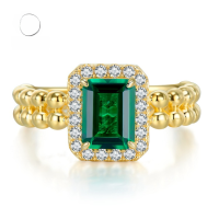 wholesale S925 Sterling Silver New 2ct Simulated Emerald Ring with High Carbon Diamond, Unique Design-Green No. 5