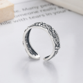 wholesale S925 Sterling Silver Openwork Floral Vintage Vine Branch Adjustable Ring for Women, Elegant and Exquisite Index Finger Ring-0-0