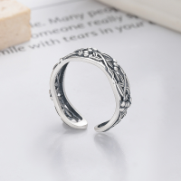 wholesale S925 Sterling Silver Openwork Floral Vintage Vine Branch Adjustable Ring for Women, Elegant and Exquisite Index Finger Ring-1071J/approx. 3g Adjustable opening