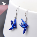 wholesale S925 Silver Korean Minimalist Style Drip Glaze Earrings, Elegant and Fresh Bird-Shaped Drop Earrings for Women-0-0