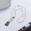wholesale S925 Sterling Silver Korean Style Trendy Minimalist Diamond-Inlaid Egg-Shaped Buckle Drip Glue Letter CD Pendant OT Buckle Necklace-0-1