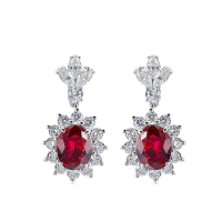 wholesale S925 Sterling Silver Cross-Border New Style Pigeon Blood Cultivated Ruby Earrings for Women, Luxury Colored Gemstone High-End Ear Wholesale Customization-Cultured Emerald 925 Silver
