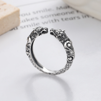 wholesale S925 Sterling Silver Retro Chinese Style Double Dragon 3D Index Finger Bold Dragon Year Zodiac Adjustable Ring-YFJ1113/approx. 4.3g Adjustable opening