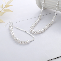 wholesale S925 Sterling Silver Korean-style Pearl and Fragmented Silver Chain Necklace and Bracelet Set, Exuding Elegant and Minimalist Charm-YFL498/Bracelet about 6.5 grams>925 silver