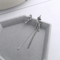 wholesale S925 Sterling Silver Retro Korean Style Vintage Butterfly Fluttering Tassel Long Versatile Elegant Earrings-0-1
