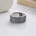 wholesale S925 Sterling Silver National Tide Ethnic Matte Craft Auspicious Cloud Ruyi Pattern Inner Ring Six-Character Mantra Ring-0-2