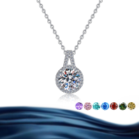 wholesale S925 Sterling Silver Wholesale Round Moissanite Necklace Women Pendant Light Luxury Collarbone Chain Silver Jewelry High-End Accessories-White 925 silver