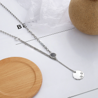 wholesale S925 Sterling Silver Korean Style Minimalist Resin Five-Pointed Star Layered Round Pendant with English Inscription and Tassel Necklace for Couples-YL327/approx. 17.1g 925 silver