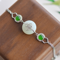 wholesale 925 Sterling Silver Inlaid Peace Knot Natural Hetian Jade Bracelet, Niche Design, Retro Style, Jade Jewelry Gift-Silver Peace Buckle Bracelet 925 Silver