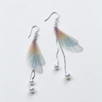wholesale S925 Sterling Silver Korean Style Small Fresh Butterfly Wing Shell Pearl Synthetic Pearl Long Earrings E5272-S925 Silver Purple 925 Silver