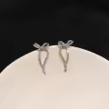 wholesale S925 Sterling Silver Maiden Ribbon Inlaid with Diamond Bow Earrings, Fashionable and Niche High-End Versatile Wearing Styles-0-1