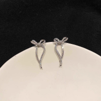 wholesale S925 Sterling Silver Maiden Ribbon Inlaid with Diamond Bow Earrings, Fashionable and Niche High-End Versatile Wearing Styles-Bow Earrings 925 Silver