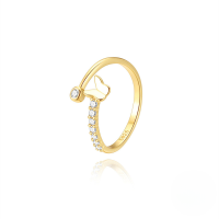 wholesale S925 Sterling Silver Zircon Classic Butterfly Minimalist Open Adjustable Ring Korean Niche Design Index Finger Ring-Gold #1 7