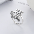 wholesale S925 Sterling Silver Ancient Style Auspicious Big Blessing Six Blessings Small Tassel Creative Personalized Open Ring for Men and Women-0-1