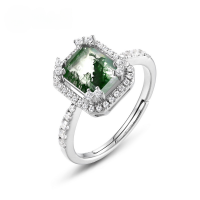 wholesale S925 Sterling Silver Full Zirconia Plated Gold Cross-Border New European and American Style Luxurious Geometric Moss Ring, Wholesale for Instagram-Thick silver platinum Adjustable opening