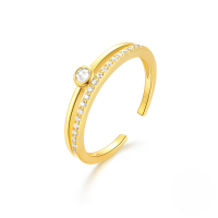 wholesale S925 Sterling Silver Hot-selling Drop Zircon Open Adjustable Ring, Korean Style Wedding Promise Ring-Gold#2 Opening adjustable