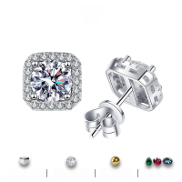 wholesale 925 Sterling Silver Cross-Border New Square Small Elegant Wind Earrings for Women, High-End Fashion, Korean Style, Ins Style, Niche, and Elegant-White 1 carat + 1 carat