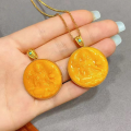 wholesale S925 silver gold-plated, natural beeswax pendant, hand-carved Green Tara Mandala Bagua, fashion guardian-0-5