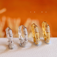 wholesale S925 Sterling Silver Red Elk Bamboo Joint Ear Hoop Light Luxury Ear Stud Women's New Chinese Style Silver Bamboo Fashion Ear Clip-BE0086-Gold 925 Silver