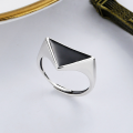 wholesale S925 sterling silver retro Korean-style resin black triangle trendy street hip-hop open ring-0-0