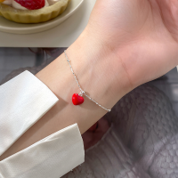 wholesale S925 Sterling Silver Small Fresh Red Epoxy Resin Heart Bracelet Ins Style Simple Design Red Heart Bracelet S7850-S925 Silver Bracelet 925 Silver