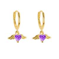 wholesale S925 Sterling Silver Angel Heart Earrings, Cross-border Fashion, Creative Luxury Ear Clips For Women-Gold-Purple Diamond