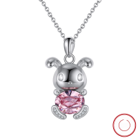 wholesale S925 Sterling Silver Rabbit Necklace with Austrian Crystals, Amazon Cross-Border Best Seller, Wholesale from Manufacturer-Light pink Swarovski crystal (Austrian crystal), white zircon, platinum plating, chain length 45cm 925 silver