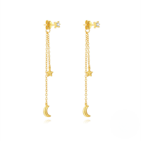 wholesale S925 Sterling Silver Classic Elegant Star And Moon Tassel Earrings With Inlaid Crystals-Gold 925 silver