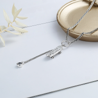 wholesale S925 Sterling Silver Distressed Patchwork Personalized Skateboard Pendant with White Zircon and Tassel Unisex Collarbone Necklace-YL232/approx. 12.13 g 925 silver