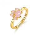wholesale Creative Sweet and Cute Natural Rose Quartz Ring S925 Plated with 10K Gold Elegant Cat Paw Ring Manufacturer Wholesale Customization-0-0