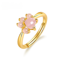 wholesale Creative Sweet and Cute Natural Rose Quartz Ring S925 Plated with 10K Gold Elegant Cat Paw Ring Manufacturer Wholesale Customization-Natural Rose Quartz>Adjustable opening