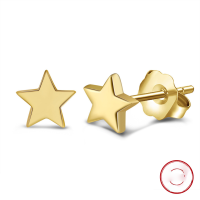 wholesale S925 Sterling Silver Earrings, 14K Gold Plain Earrings, Polished Star Studs, Cross-Border Fashion Jewelry-14K gold