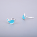 wholesale S925 Sterling Silver Maker's Handmade Enamel Colored Whale Stud Earrings, Minimalist Niche Design Cool Gift for Women-0-2