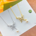wholesale S925 Sterling Silver Butterfly Diamond-Encrusted Tassel Freshwater Pearl Necklace Fashion Minimalist Niche Luxury Sense Collarbone Chain-0-0