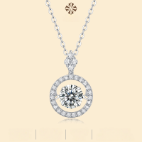 wholesale S925 Sterling Silver Moissanite Touch Pendant Necklace for Women with Chain, Gift Accessory, Light Luxury High-End Feeling Necklace-Moissanite 50 points