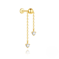 wholesale S925 Sterling Silver Classic Tassel Chain With Zircon Accents Flat Head Threaded Ear Bone Stud Small Gold Bead Earrings-Single gold #3