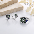 wholesale S925 Sterling Silver Retro Resin Colorful Peacock Feather Ethnic Style Ethereal Forest Series Earring and Ring Set-0-0