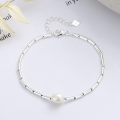 wholesale S925 sterling silver interlocking bamboo chain pearl necklace and bracelet set, fashionable and luxurious style versatile jewelry-0-3