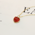 wholesale 925 Sterling Silver Natural Red Agate Personalized Vintage Small Heart Pendant Necklace Collarbone Chain for Qixi Valentine's Day-0-2
