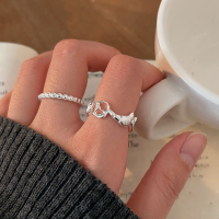 wholesale S925 Sterling Silver Horn Croissant Love Heart Ring for Women, Designed with a Sense of Light Luxury, Ins Style, and Forest Aesthetic-Geometric ring (sterling silver)