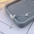 wholesale Sterling Silver S990 Two Butterflies Dancing Tassel Mother-of-Pearl Pearl Necklace Fashion Minimalist Niche Design Collarbone Chain-0-0