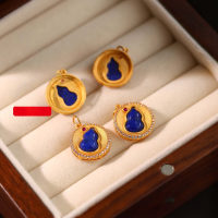 wholesale S925 gold-plated silver inlaid with natural lapis lazuli gourd pendant drop bead for DIY bracelet stringing barrel spacer accessories-Lapis Lazuli Gourd Pendant