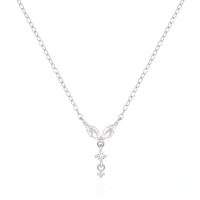 wholesale S925 Sterling Silver Marquise Zircon Collarbone Necklace, Trendy Ins Chic-Platinum 925 silver
