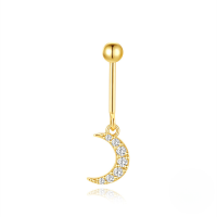 wholesale S925 Sterling Silver Vertical Bead Threaded Cartilage Earring With Heart Moon Zircon Flower-Single gold #3