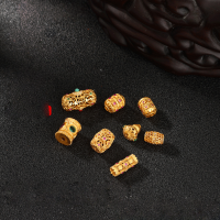 wholesale S925 gold-plated hollow barrel bead three-way separator pendant DIY jewelry accessory gold-over-silver bead stringing-s925 silver hollow gourd