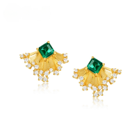 wholesale S925 Sterling Silver Pulled Wire Craft Cultured Emerald Earrings Women Vintage Style High-end Earrings Wholesale Customization-Cultured Emerald 925 Silver